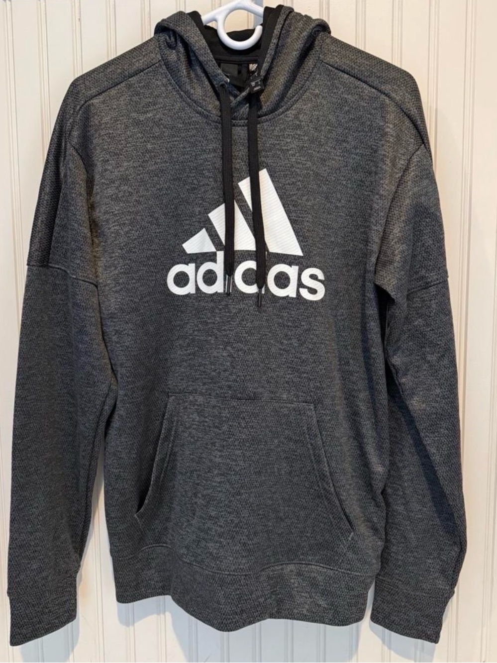 Adidas Men's Charcoal Heather Pullover Hoodie with White Logo